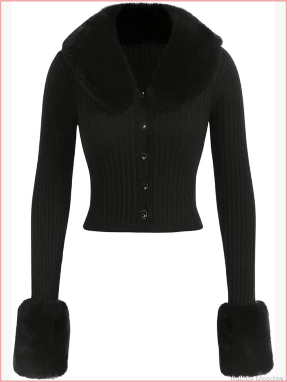 Faux Fur Fuzzy Cardigan Sweater Long Sleeve Y2K Rib Knit Cardigan